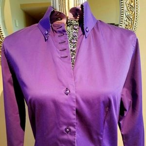 Nara Camicie Deep Purple with Black & Gray Accents 100% Cotton Button Down Shirt